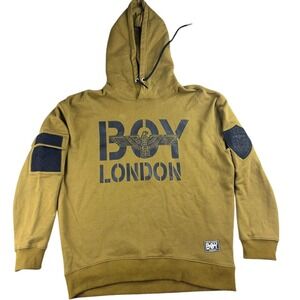 BOY LONDON Hoodie Men L Green Logo Eagle Graphic Army Shield Velcro Patch Sleeve